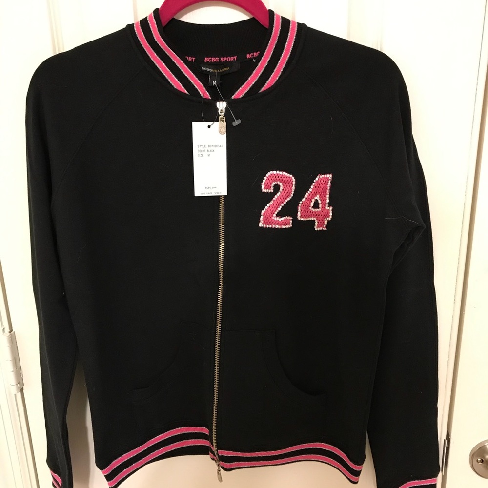 BCBG Black Zipper Sequin Sweatshirt, size M, NWT